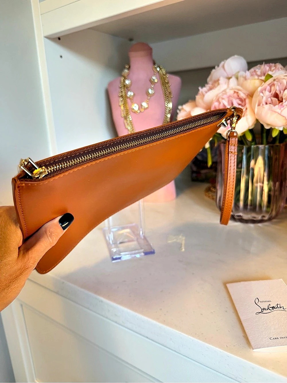 Christian Louboutin New Bettina Small Pouch Wristlet Brown Leather silver HW - Picture 11 of 13